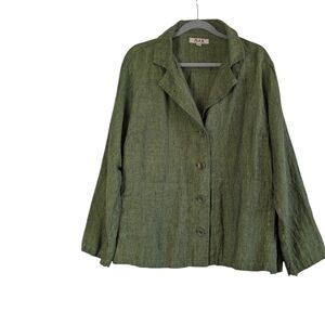 Flax Linen Olive Green Jacket Blazer Size 1G